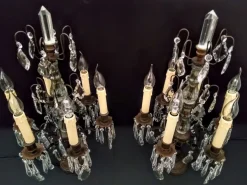 Best Pamono Large Antique Girandole Table Lamps with Crystals, France, Set of 2