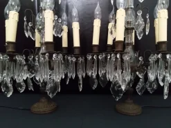 Best Pamono Large Antique Girandole Table Lamps with Crystals, France, Set of 2