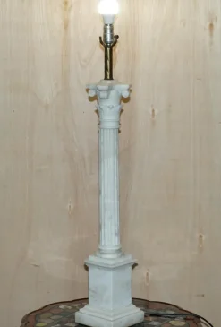 Best Pamono Large Antique Italian Corinthian Pillar Side Table Lamp in Carrara Marble