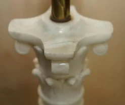 Best Pamono Large Antique Italian Corinthian Pillar Side Table Lamp in Carrara Marble