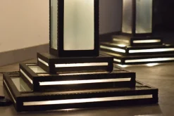 Pamono Large Art Deco Floor Lamps Hotel Hammered Iron and Glass, France, 1930s, Set of 2