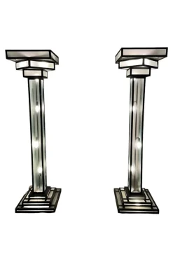 Pamono Large Art Deco Floor Lamps Hotel Hammered Iron and Glass, France, 1930s, Set of 2