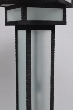 Pamono Large Art Deco Floor Lamps Hotel Hammered Iron and Glass, France, 1930s, Set of 2