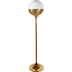 Best Pamono Large Brass & Opaline Glass Globe Floor Lamp, Germany, 1970s