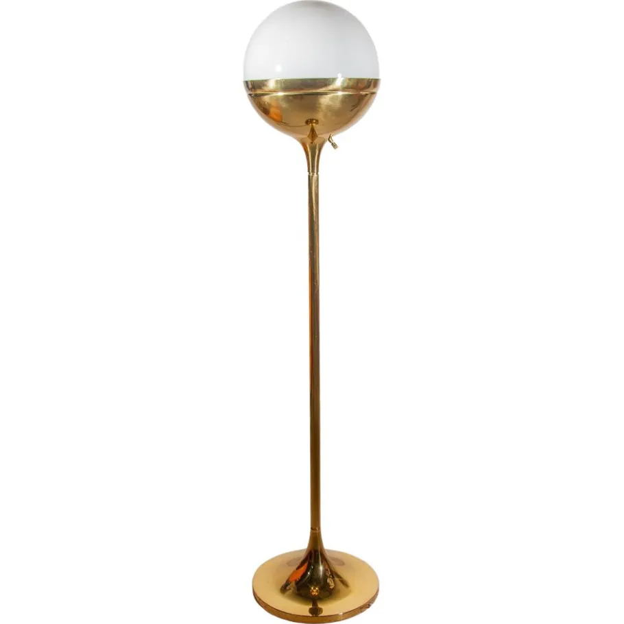 Best Pamono Large Brass & Opaline Glass Globe Floor Lamp, Germany, 1970s