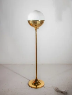 Best Pamono Large Brass & Opaline Glass Globe Floor Lamp, Germany, 1970s