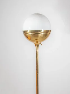 Best Pamono Large Brass & Opaline Glass Globe Floor Lamp, Germany, 1970s