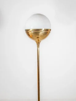 Best Pamono Large Brass & Opaline Glass Globe Floor Lamp, Germany, 1970s