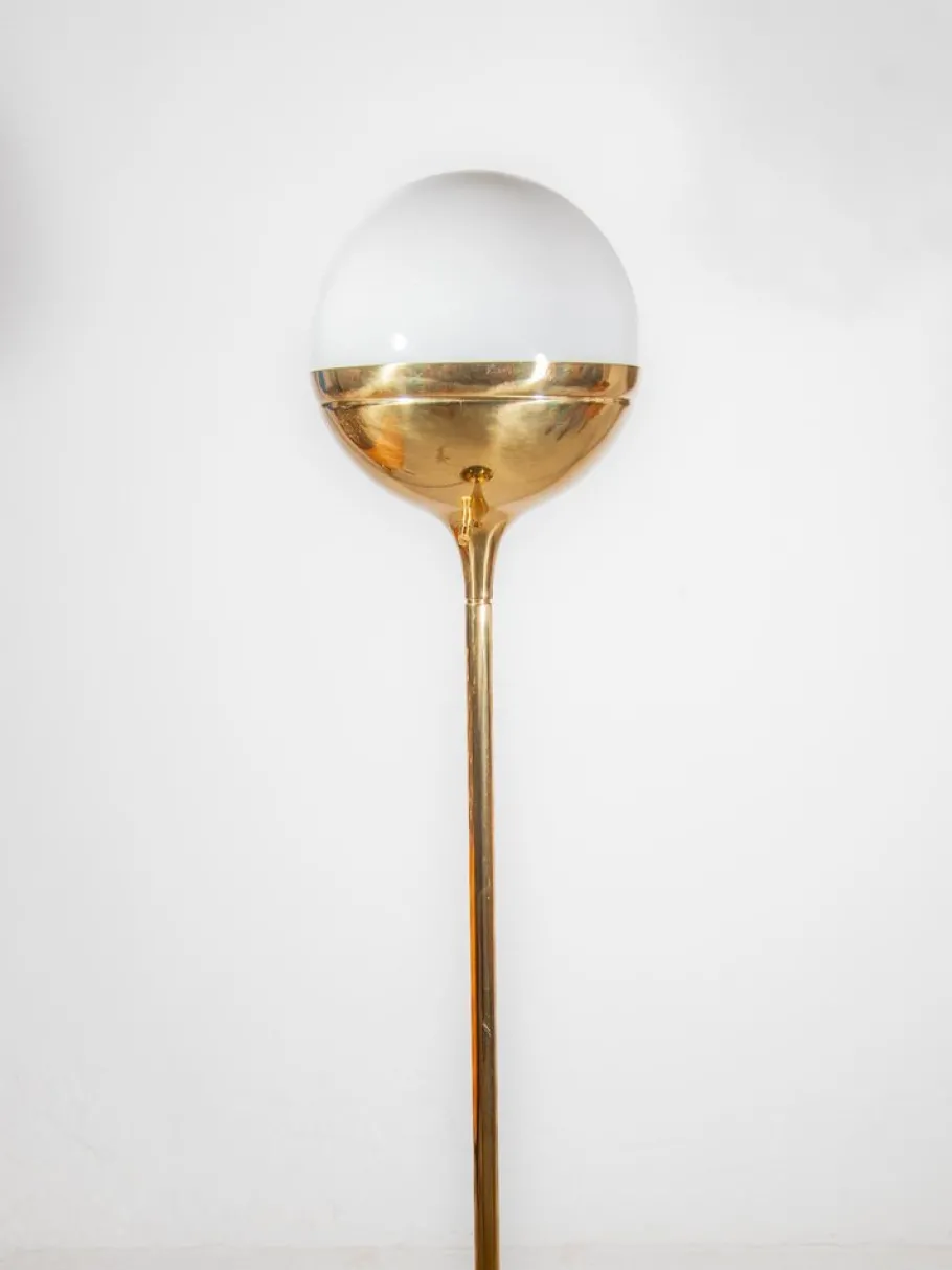 Best Pamono Large Brass & Opaline Glass Globe Floor Lamp, Germany, 1970s