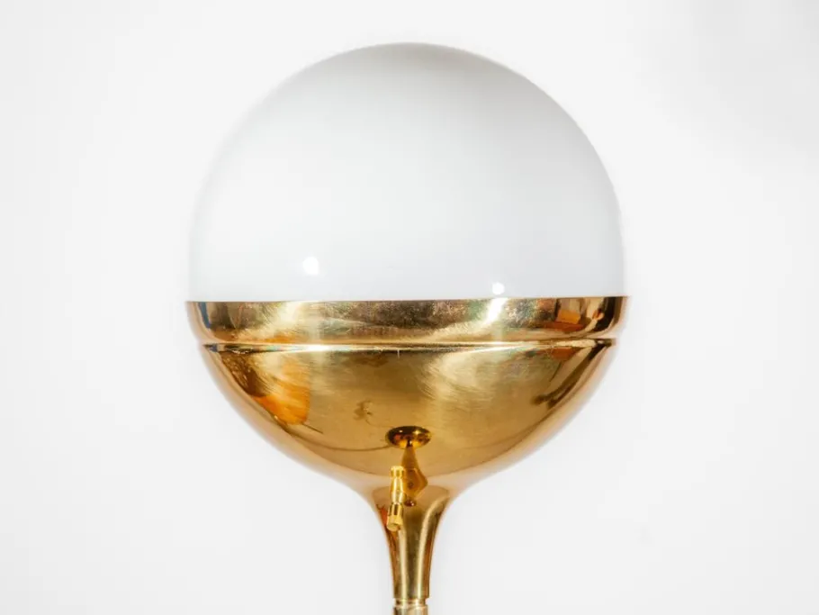 Best Pamono Large Brass & Opaline Glass Globe Floor Lamp, Germany, 1970s