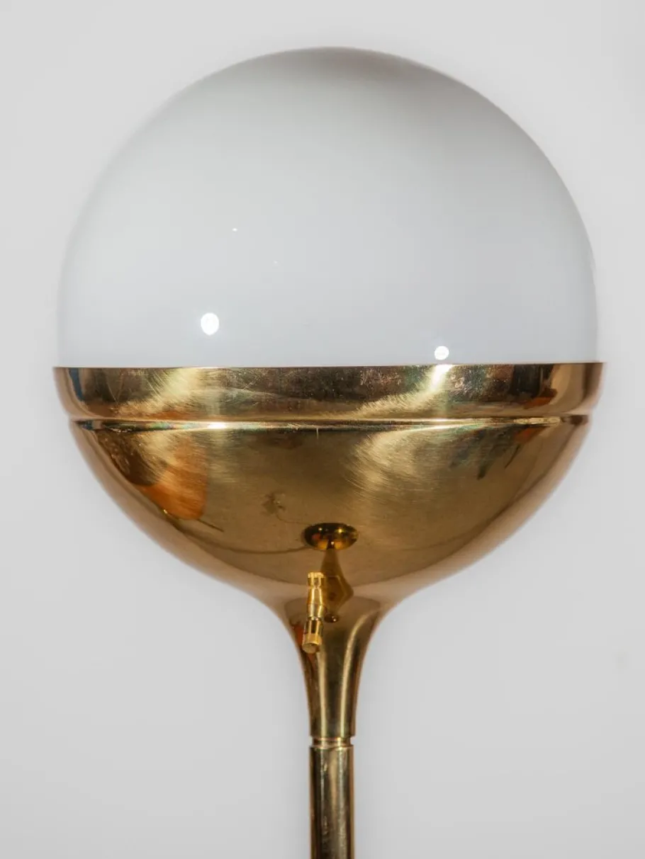Best Pamono Large Brass & Opaline Glass Globe Floor Lamp, Germany, 1970s