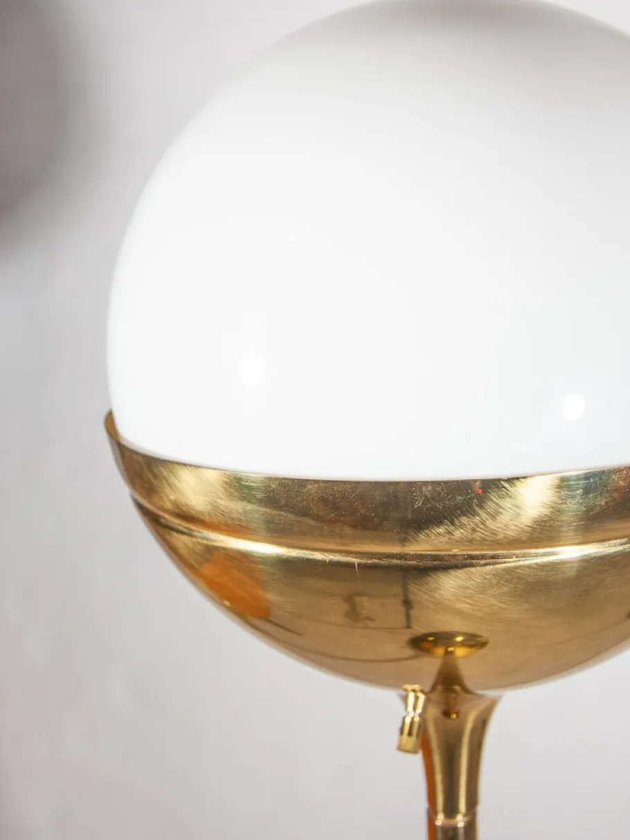 Best Pamono Large Brass & Opaline Glass Globe Floor Lamp, Germany, 1970s