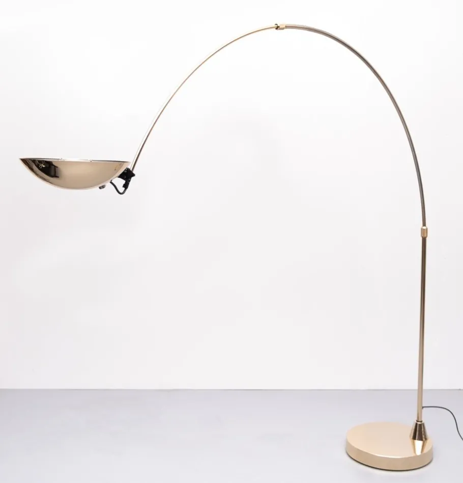 Pamono Large Brass Arc Lamp by Leonardo Marelli, 1980s