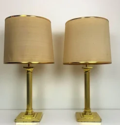 Best Pamono Large Brass Table Lamps with Lampshades from Metalarte, Spain, 1960s, Set of 2