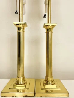 Best Pamono Large Brass Table Lamps with Lampshades from Metalarte, Spain, 1960s, Set of 2