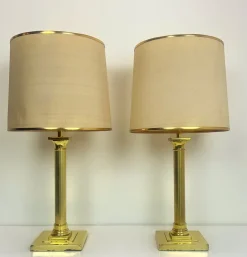 Best Pamono Large Brass Table Lamps with Lampshades from Metalarte, Spain, 1960s, Set of 2