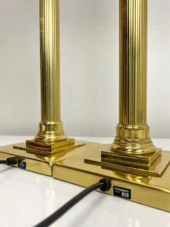 Best Pamono Large Brass Table Lamps with Lampshades from Metalarte, Spain, 1960s, Set of 2