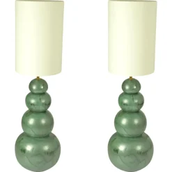 Pamono Large Ceramic Seagreen Floor Lamps attributed to Kaiser, 1980s, Set of 2