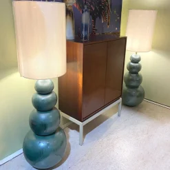 Pamono Large Ceramic Seagreen Floor Lamps attributed to Kaiser, 1980s, Set of 2