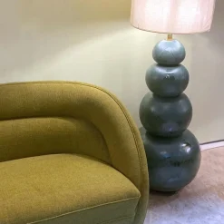 Pamono Large Ceramic Seagreen Floor Lamps attributed to Kaiser, 1980s, Set of 2