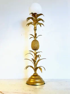 Pamono Large Floor Lamp with Pineapple in Gilded Metal, 1970s