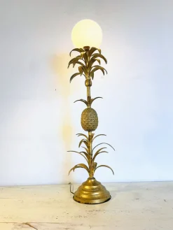 Pamono Large Floor Lamp with Pineapple in Gilded Metal, 1970s