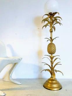 Pamono Large Floor Lamp with Pineapple in Gilded Metal, 1970s
