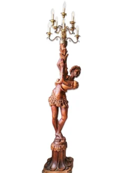 Discount Pamono Large Florentine Italian Torchere with Nubian Carved Wood