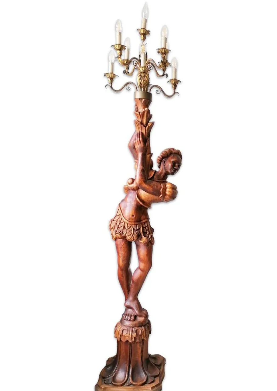 Discount Pamono Large Florentine Italian Torchere with Nubian Carved Wood