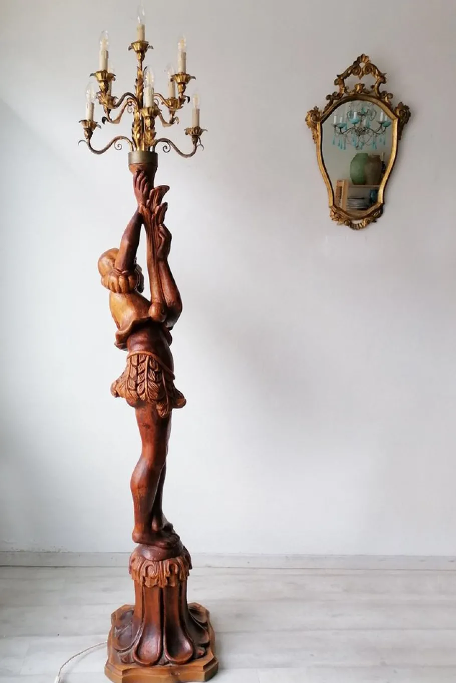 Discount Pamono Large Florentine Italian Torchere with Nubian Carved Wood