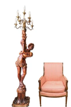 Discount Pamono Large Florentine Italian Torchere with Nubian Carved Wood