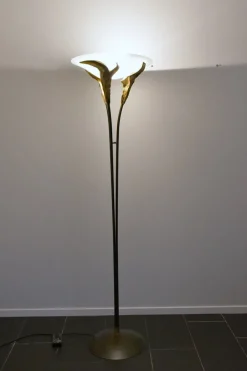 Best Pamono Large French Art Deco Style Frosted Glass Floor Lamp by Montauban, 1980s