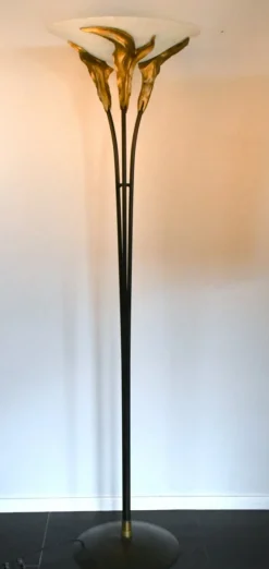 Best Pamono Large French Art Deco Style Frosted Glass Floor Lamp by Montauban, 1980s