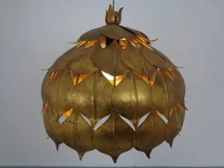 Best Pamono Large French Brass Lotus Ceiling Lamp, 1940s