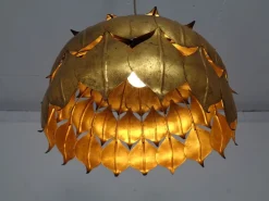 Best Pamono Large French Brass Lotus Ceiling Lamp, 1940s