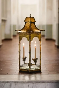 Outlet Pamono Large French Lantern in Golden Metal, 1970s