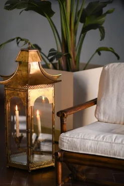 Outlet Pamono Large French Lantern in Golden Metal, 1970s