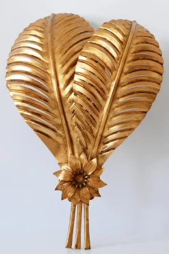 Best Pamono Large Gilt Metal Palm Leaf Sconces by Hans Kögl for Hans Kögl, 1970s, Set of 2