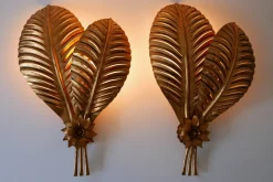 Best Pamono Large Gilt Metal Palm Leaf Sconces by Hans Kögl for Hans Kögl, 1970s, Set of 2