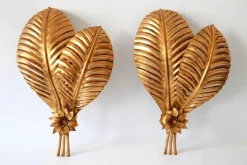 Best Pamono Large Gilt Metal Palm Leaf Sconces by Hans Kögl for Hans Kögl, 1970s, Set of 2