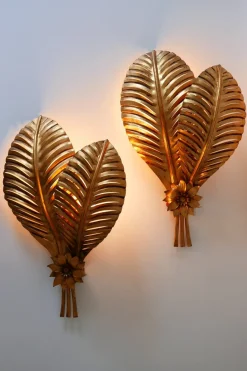 Best Pamono Large Gilt Metal Palm Leaf Sconces by Hans Kögl for Hans Kögl, 1970s, Set of 2