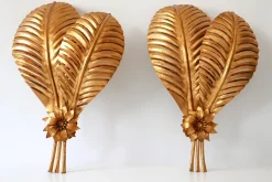 Best Pamono Large Gilt Metal Palm Leaf Sconces by Hans Kögl for Hans Kögl, 1970s, Set of 2