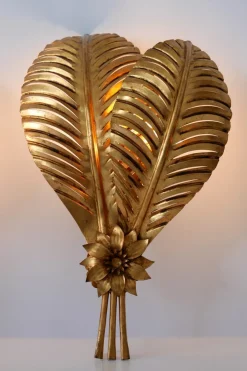 Best Pamono Large Gilt Metal Palm Leaf Sconces by Hans Kögl for Hans Kögl, 1970s, Set of 2