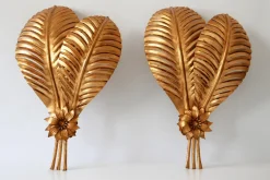 Best Pamono Large Gilt Metal Palm Leaf Sconces by Hans Kögl for Hans Kögl, 1970s, Set of 2