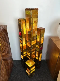 Discount Pamono Large Italian Hammered Glass and Gilt Wrought Iron Floor Lamp from Longobard, 1970s