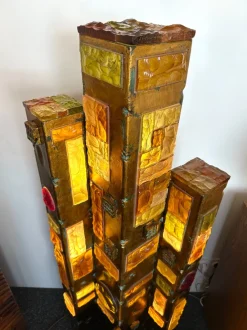 Discount Pamono Large Italian Hammered Glass and Gilt Wrought Iron Floor Lamp from Longobard, 1970s