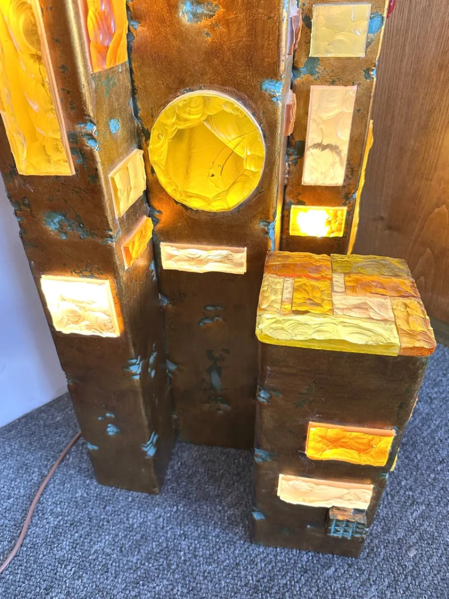 Discount Pamono Large Italian Hammered Glass and Gilt Wrought Iron Floor Lamp from Longobard, 1970s