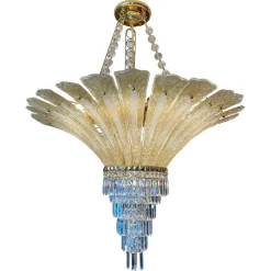 Best Pamono Large Italian Murano Gold Palm Leaf Chandelier, 1970