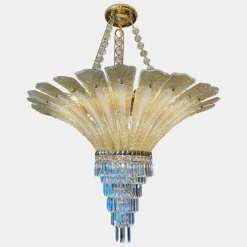 Best Pamono Large Italian Murano Gold Palm Leaf Chandelier, 1970