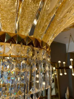 Best Pamono Large Italian Murano Gold Palm Leaf Chandelier, 1970